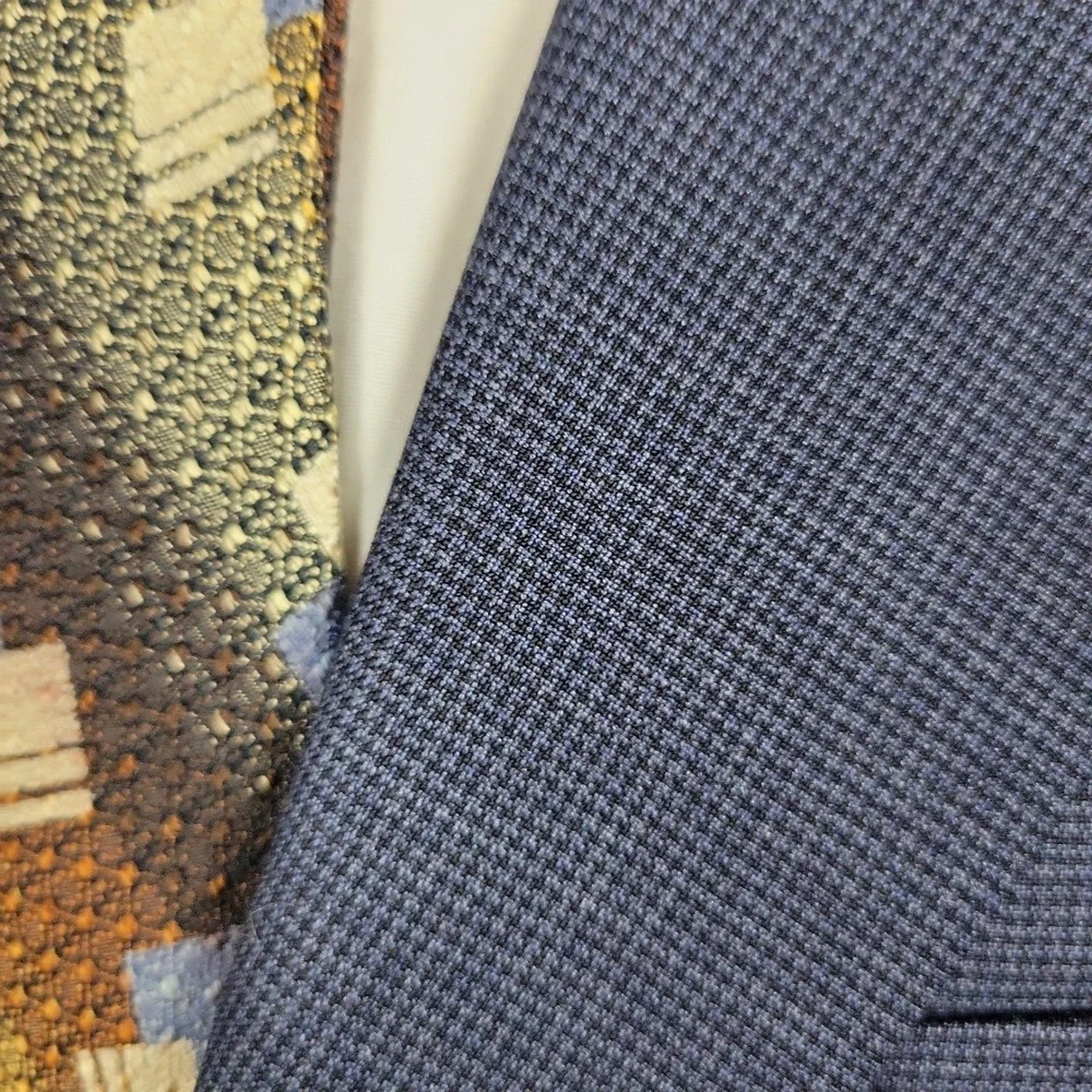 Angelo Nardelli Mens Blue Wool Micro Check Blazer Sport Coat Italy Size 44R